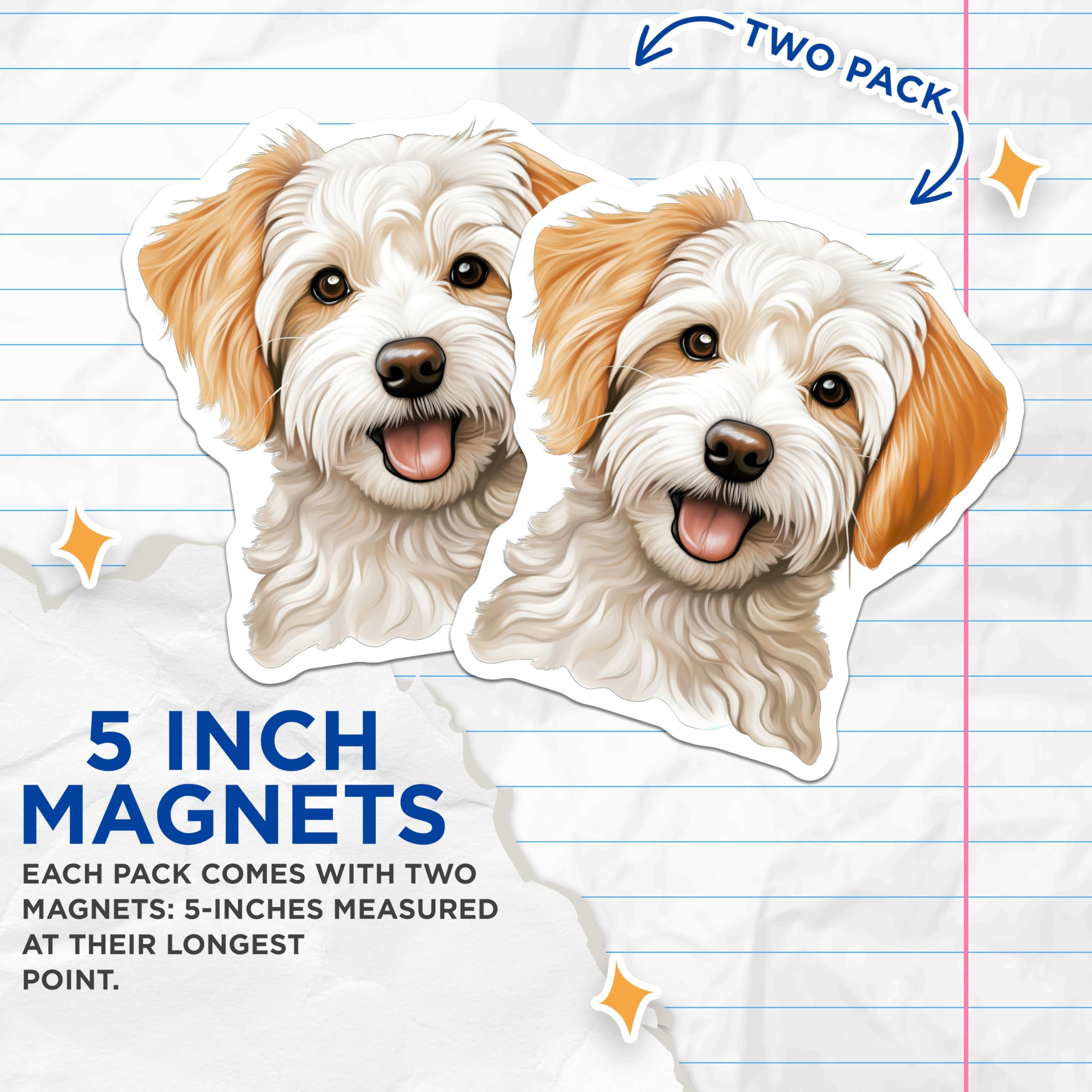 (2 Pack) Adorable Maltipoo Dog Magnets - Happy Fluffy Puppy Head Art - Cute Canine Pet Refrigerator Display Accessory - 5 Inches On Longest Side - Thick Durable Magnet - Made in USA - MAG24266