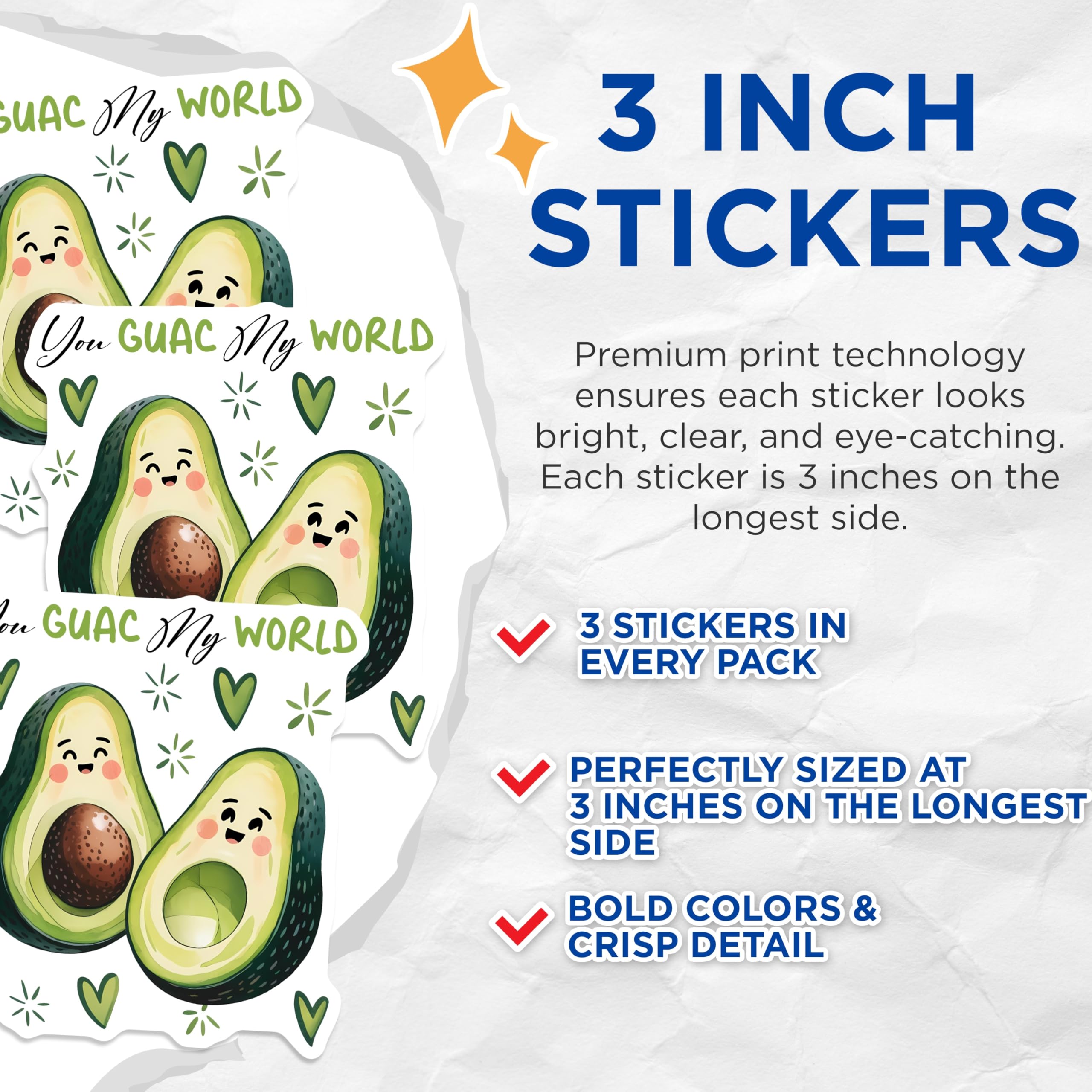 (3 Pack) Avocado Decals - You Guac My World - Cute Laptop Decal - 3 Inches On Longest Side - Easy Peel & Apply - Made in USA - 3MCS7158