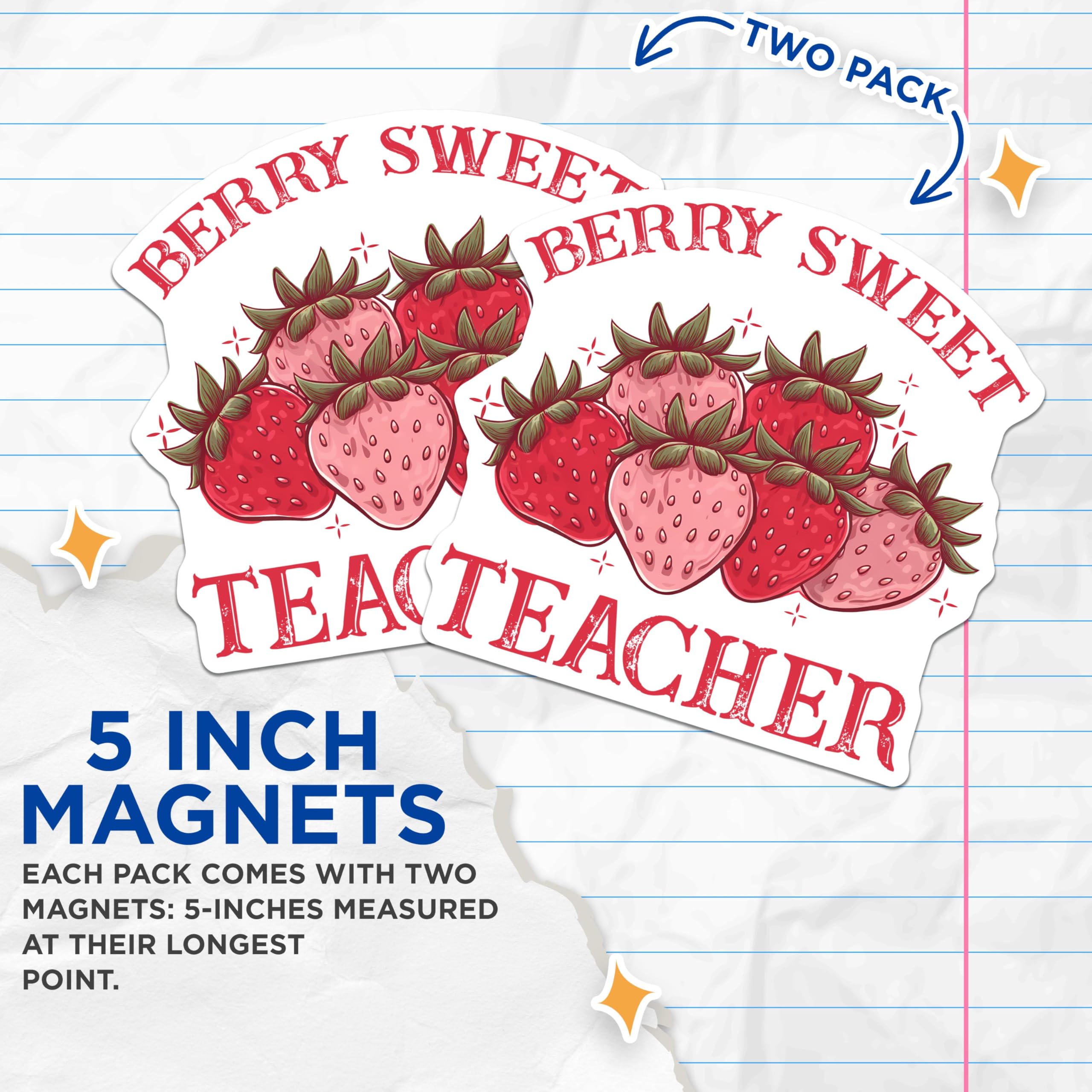(2 Pack) Teacher Appreciation Magnets - Berry Sweet Teacher - Classroom Decor - 5" On Longest Side - for Cars, Fridges, Toolboxes - Made in USA - MAG7659
