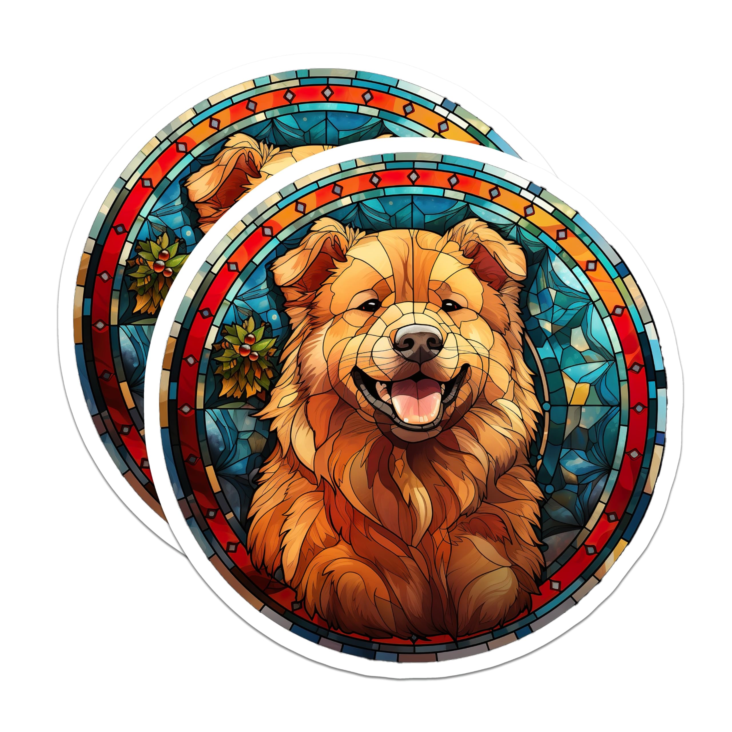 (2 Pack) Stained Glass Style Golden Retriever Dog Magnets - Happy Canine Pet Lover Art - Refrigerator Locker Magnetic Decor - 5 Inches On Longest Side - Thick Durable Magnet - Made in USA - MAG24566