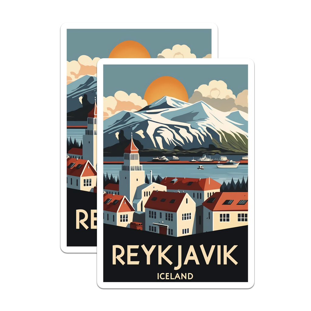 (2 Pack) Reykjavik Iceland Magnets - Iconic Nordic Travel Souvenir - Mountain Lake Townscape Art Decoration - 5 Inches On Longest Side - Thick Durable Magnet - Made in USA - MAG19023