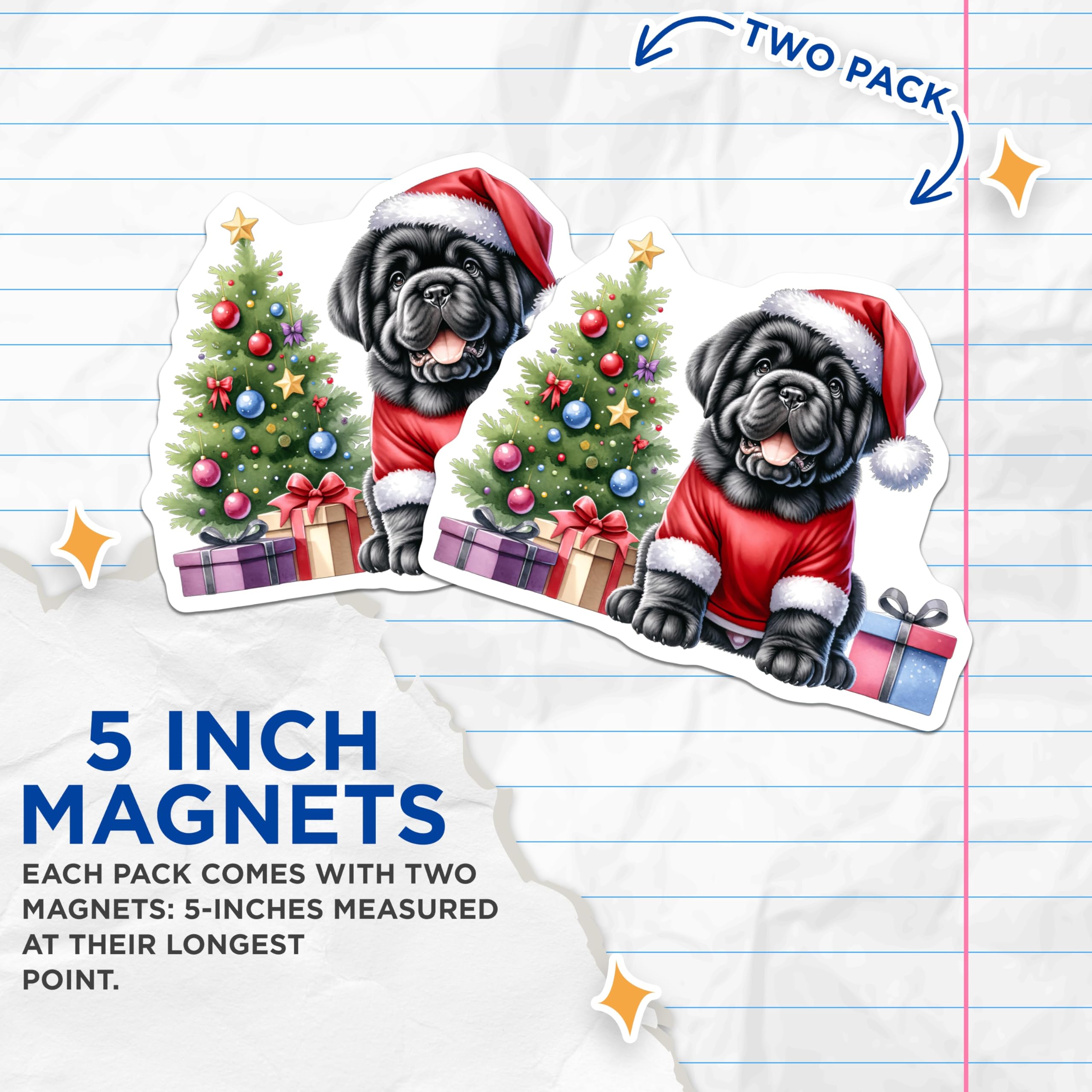(2 Pack) Cute Christmas Puppy Magnets - Santa Hat Dog Art - Holiday Kitchen Refrigerator Accents - 5 Inches On Longest Side - Thick Durable Magnet - Made in USA - MAG27644