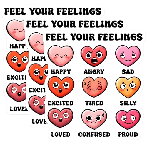 (3 Pack) Emotion Heart Decals - Feelings Heart Stickers - Mood Decals - 3 Inches On Longest Side - Easy Peel & Apply - Made in USA - 3MCS7017