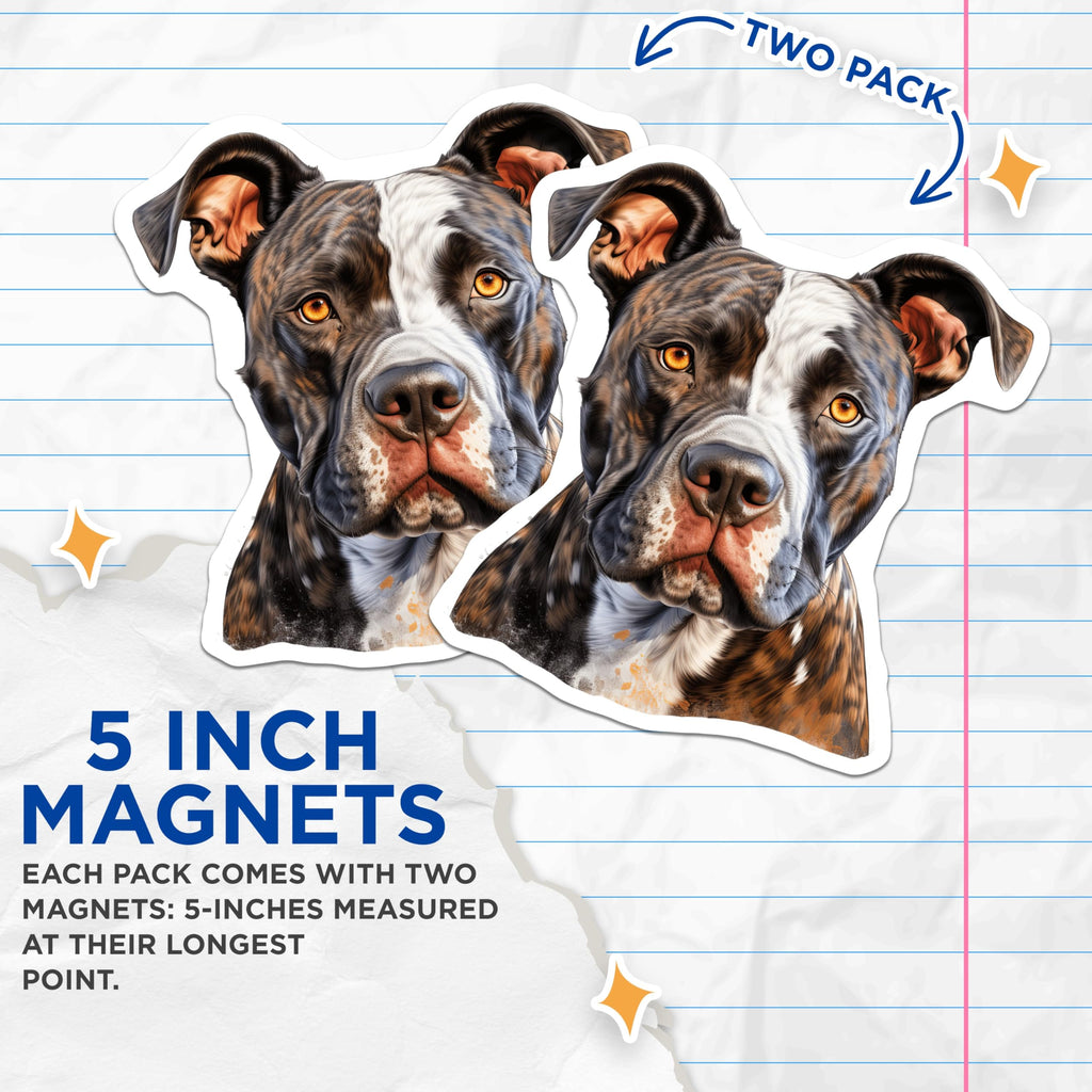(2 Pack) American Bully Magnets - Brindle Pitbull Dog Art - Loyal Canine Companion Decor - 5 Inches On Longest Side - Thick Durable Magnet - Made in USA - MAG29055