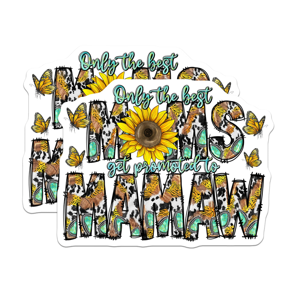 (2 Pack) Mimis Mamaw Magnets - Promoted to Mamaw Sunflower - Western Grandmother Country Refrigerator - 5 Inches On Longest Side - Thick Durable Magnet - Made in USA - MAG28179