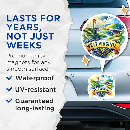 (2 Pack) West Virginia Magnets - Bridge Art - State Souvenir - Travel Keepsake - 5" On Longest Side - for Cars, Fridges, Toolboxes - Made in USA - MAG6706
