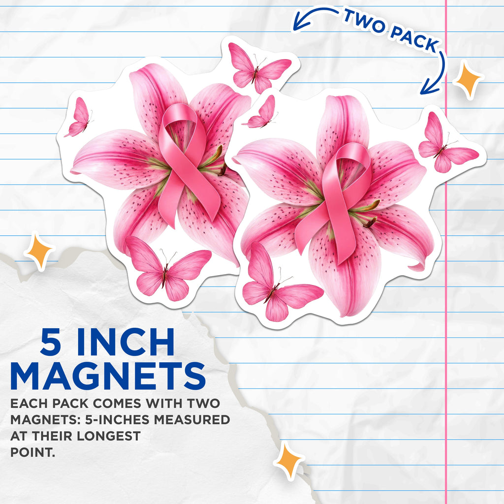 (2 Pack) Breast Cancer Awareness Magnets - Pink Ribbon Flower - Survivor Hope Decor - 5 Inches On Longest Side - Thick Durable Magnet - Made in USA - MAG38772
