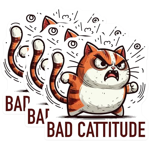 (3 Pack) Bad Cattitude Decals - Angry Cat Meme - Sassy Cat Decal - 3 Inches On Longest Side - Easy Peel & Apply - Made in USA - 3MCS4723