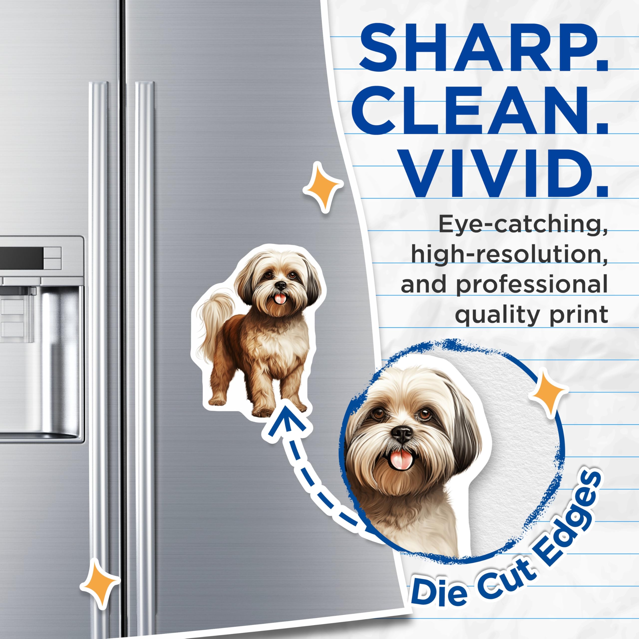 (2 Pack) Shih Tzu Magnets - Fluffy Dog Lover Kitchen Decor - Charming Pet Refrigerator Art - 5 Inches On Longest Side - Thick Durable Magnet - Made in USA - MAG24041