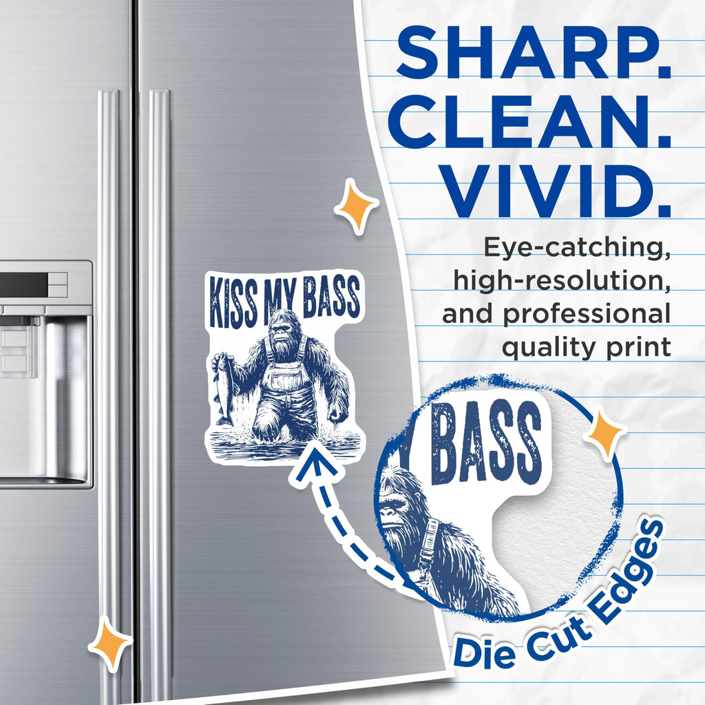(2 Pack) Bigfoot Fishing Magnets - Kiss My Bass Sasquatch Humor - Funny Angler Fridge Locker Decor - 5 Inches On Longest Side - Thick Durable Magnet - Made in USA - MAG22253