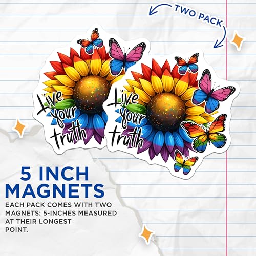 (2 Pack) Butterfly Pride Magnets - Inspirational Quote - Colorful Flower Design - 5" On Longest Side - for Cars, Fridges, Toolboxes - Made in USA - MAG8255