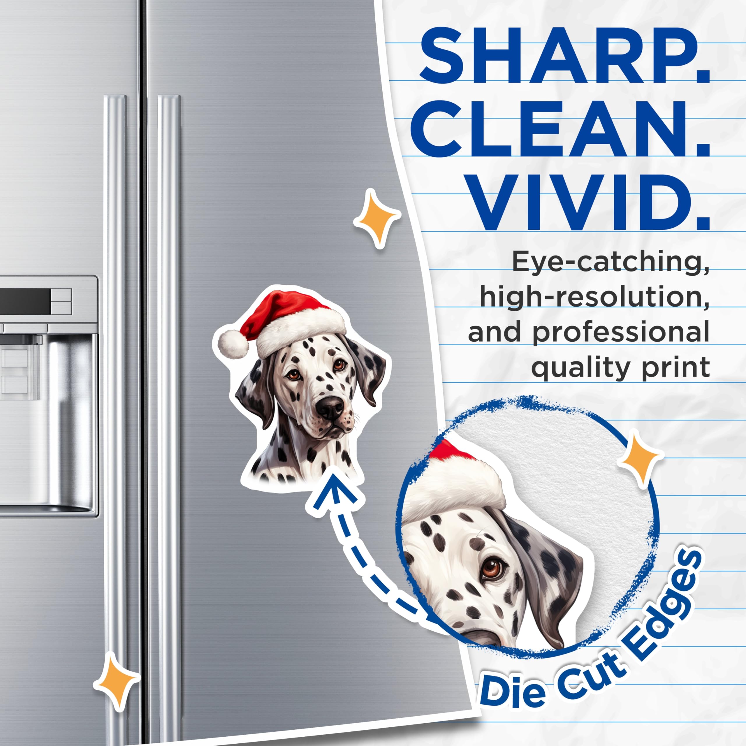 (2 Pack) Dalmatian Christmas Magnets - Santa Hat Dog Lover Decor - Festive Pet Animal Kitchen Accent - 5 Inches On Longest Side - Thick Durable Magnet - Made in USA - MAG26070