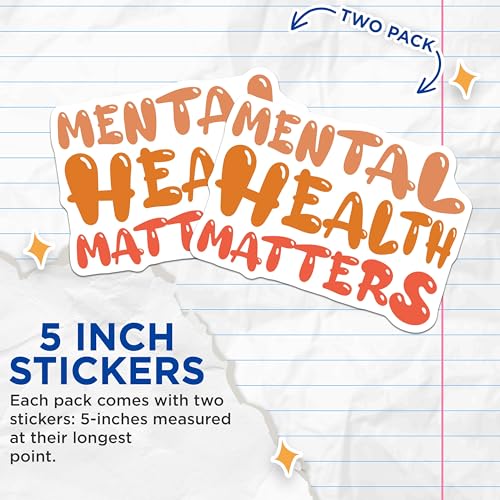 (2 Pack) Mental Health Matters Stickers - Inspirational - Motivational Decal - 5" On Longest Side - Sticks to Smooth Flat Surfaces - Made in USA - BMCS8235