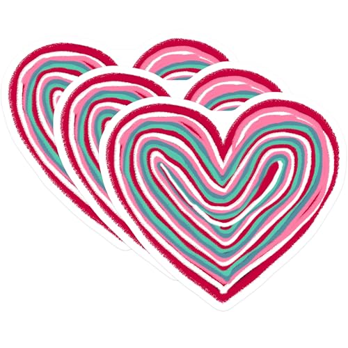 (3 Pack) Striped Heart Decals - Colorful Heart Sticker - Laptop Decal - 3 Inches On Longest Side - Easy Peel & Apply - Made in USA - 3MCS2223