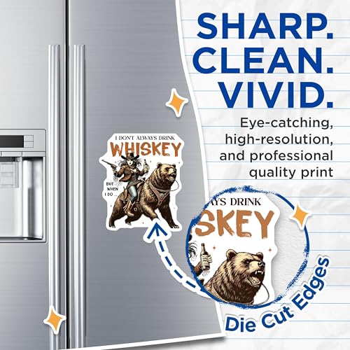 (2 Pack) I Don't Always Drink Whiskey Magnets - Funny Cowboy Bear Ride - Western Cowboy Theme Decor - 5" On Longest Side - for Cars, Fridges, Toolboxes - Made in USA - MAG7102