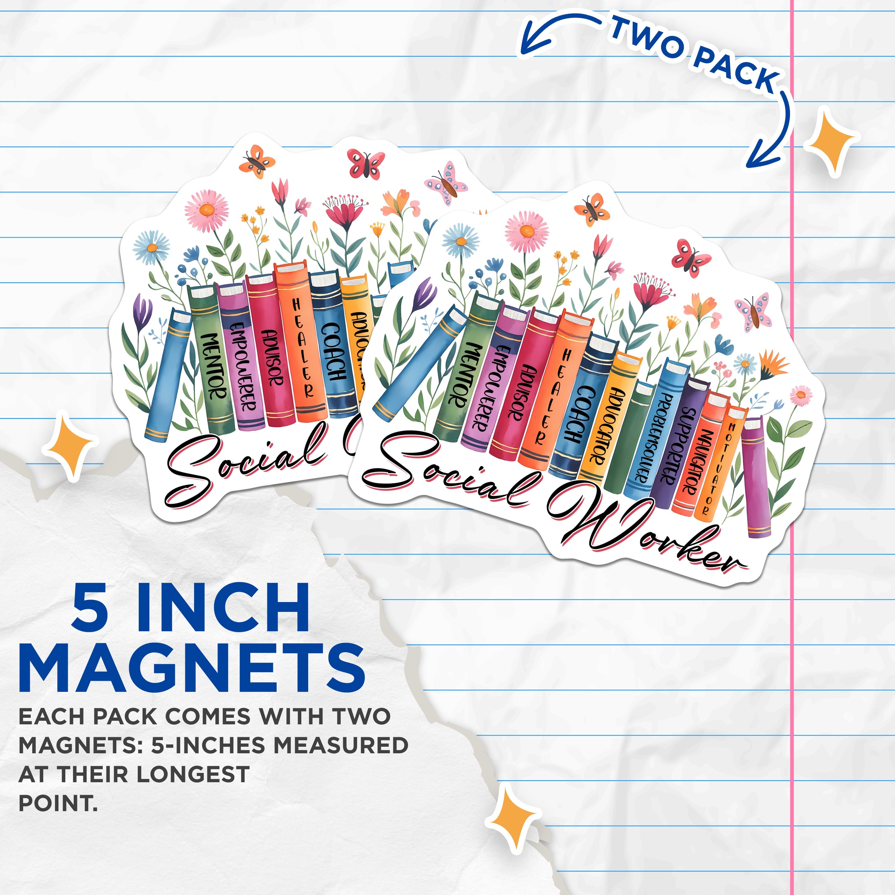 (2 Pack) Social Worker Magnets - Social Work Appreciation - Advocate Supporter - Helping Profession Decor - 5 Inches On Longest Side - Thick Durable Magnet - Made in USA - MAG36301
