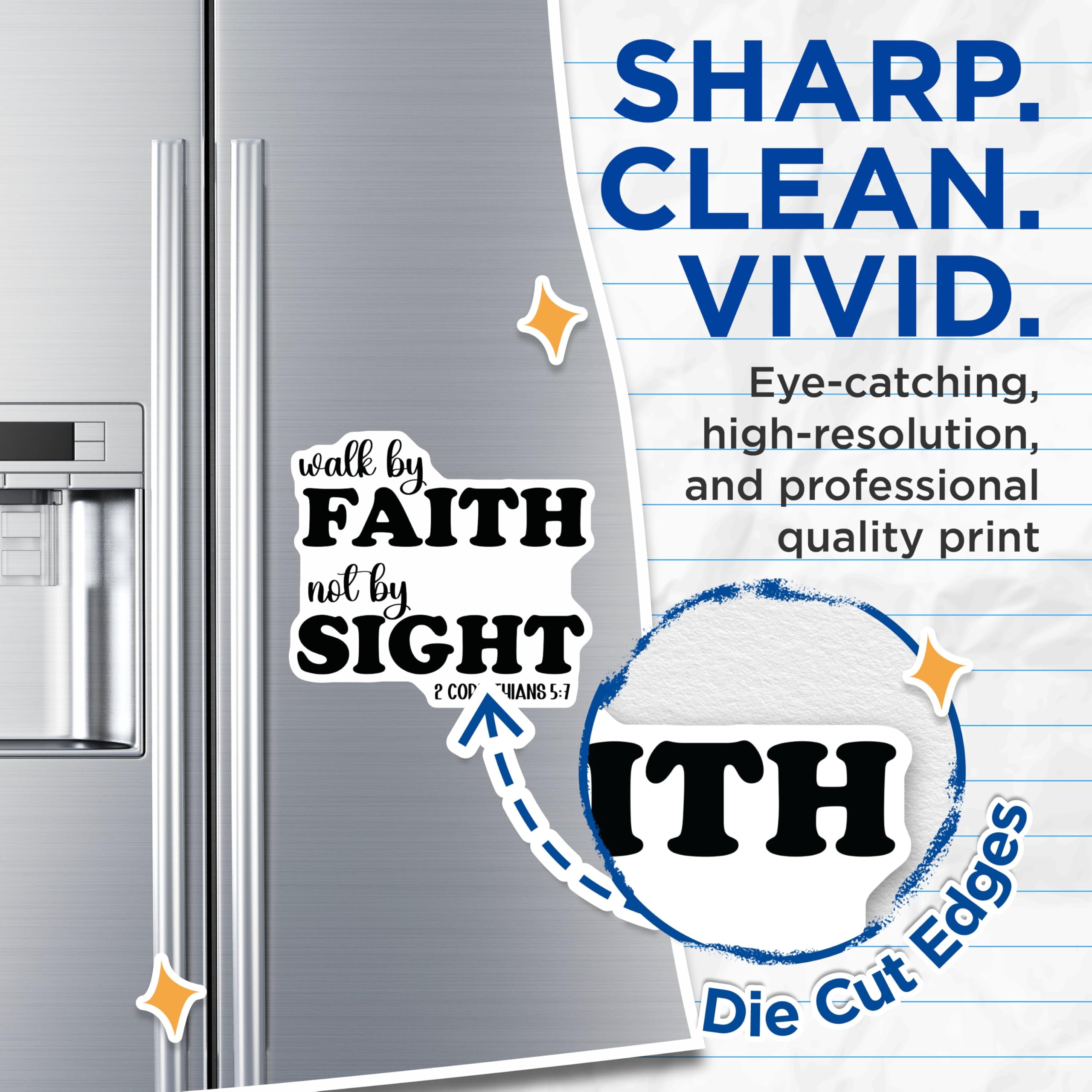 (2 Pack) Walk By Faith Not By Sight Magnets - 2 Corinthians 5:7 Quote - Christian Religious Decor - 5 Inches On Longest Side - Thick Durable Magnet - Made in USA - MAG29615