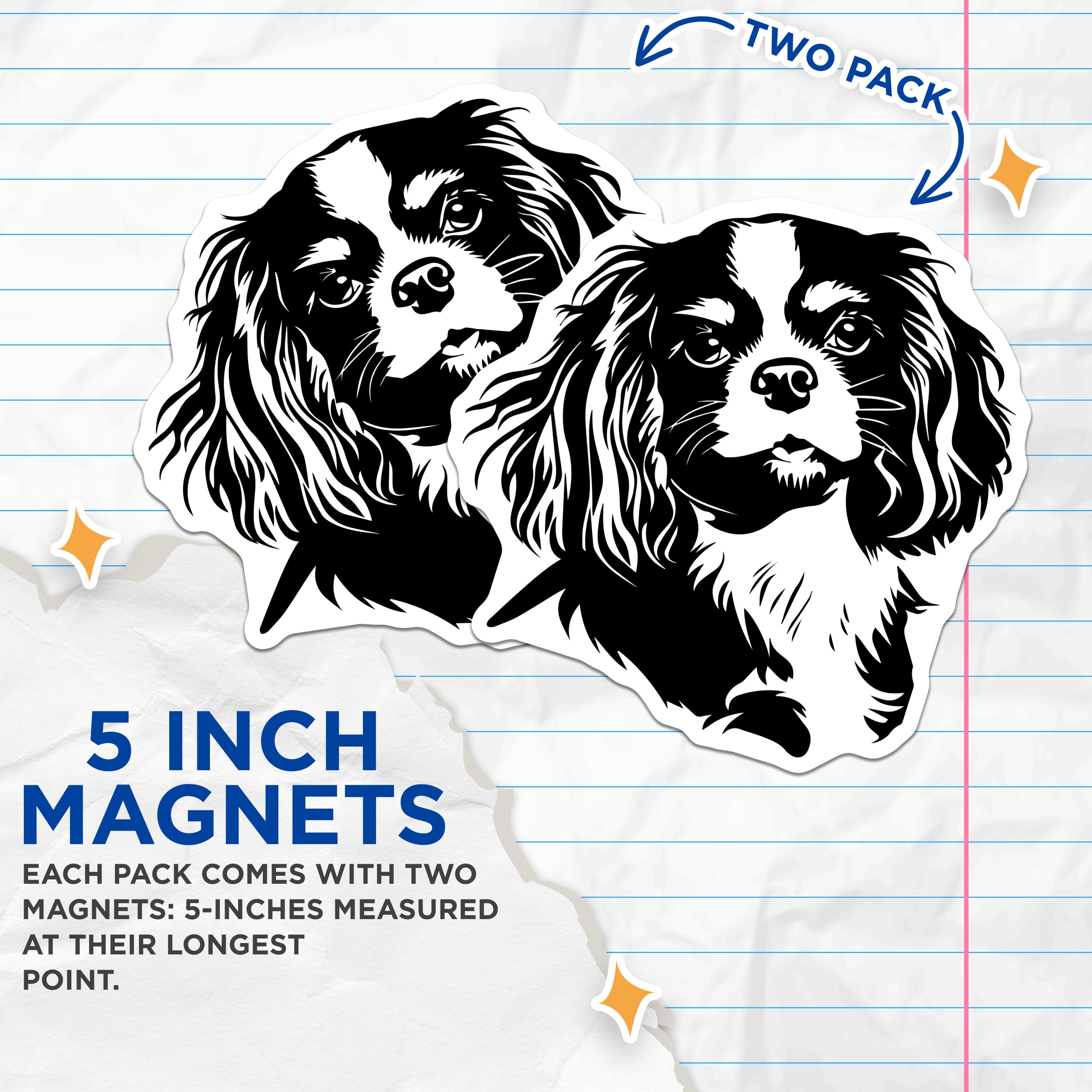(2 Pack) Cavalier King Charles Spaniel Magnets - Dog Mom Decor - Pet Owner Kitchen Accessories - Animal Lover Refrigerator Art - 5" - Thick Durable Magnet - Made in USA - MAG39600