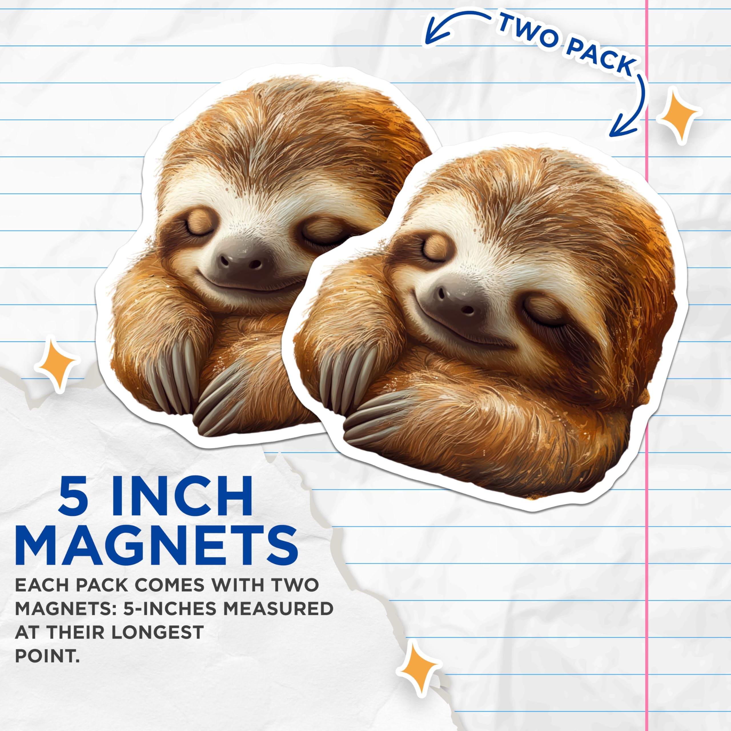 (2 Pack) Sleeping Sloth Magnets - Cute Animal Decor - Relaxing Fridge Art - 5 Inches On Longest Side - Thick Durable Magnet - Made in USA - MAG29902