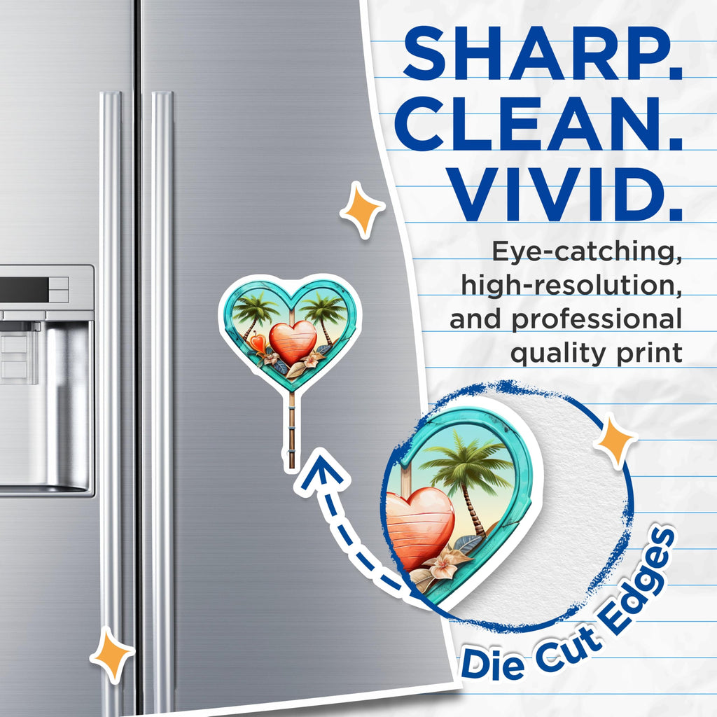 (2 Pack) Tropical Heart Magnets - Island Palm Tree Beach Decor - Romantic Summer Vacation Kitchen Locker Accent - 5 Inches On Longest Side - Thick Durable Magnet - Made in USA - MAG19627