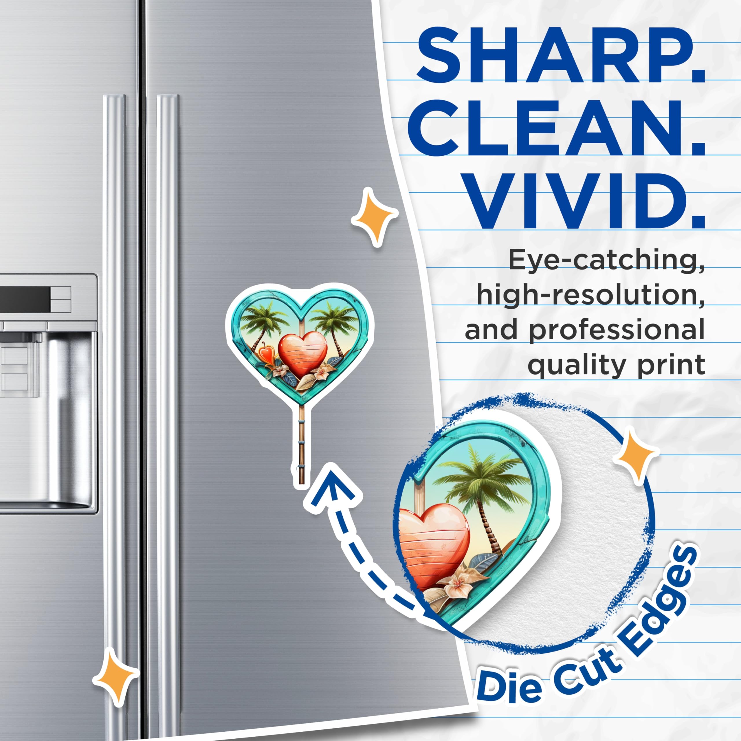 (2 Pack) Tropical Heart Magnets - Island Palm Tree Beach Decor - Romantic Summer Vacation Kitchen Locker Accent - 5 Inches On Longest Side - Thick Durable Magnet - Made in USA - MAG19627