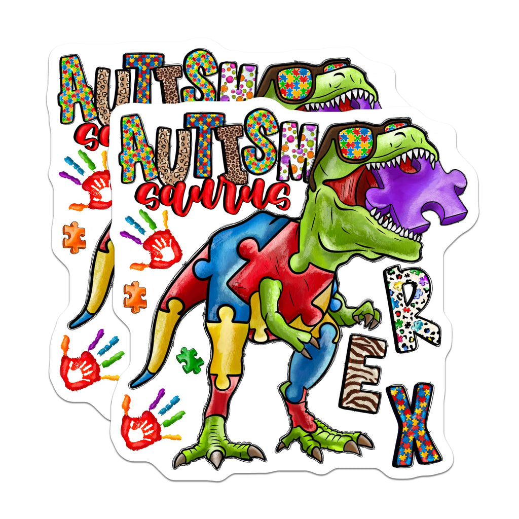 (2 Pack) Autism Awareness Dinosaur Magnets - Neurodiversity Acceptance - Puzzle Piece T-Rex Support - 5 Inches On Longest Side - Thick Durable Magnet - Made in USA - MAG27188