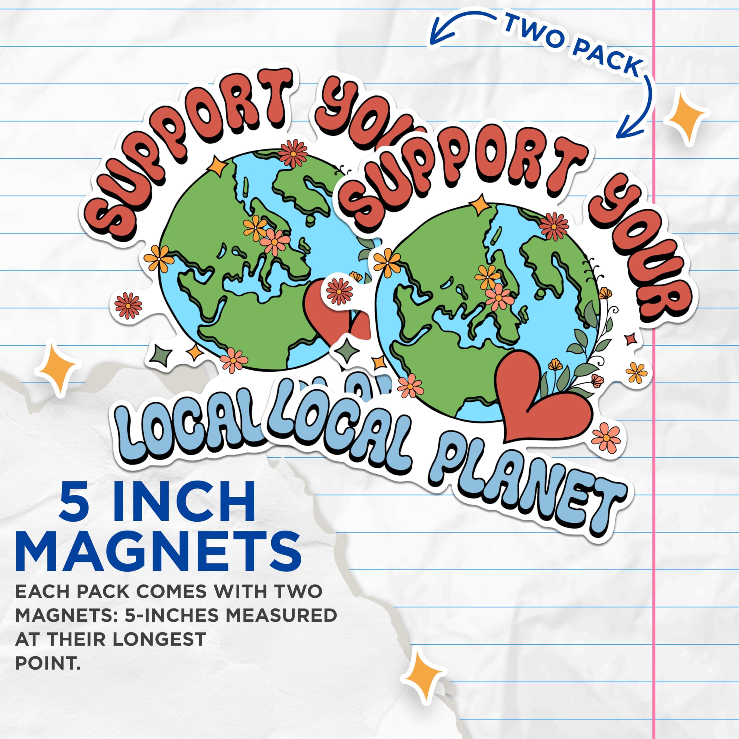 (2 Pack) Support Your Local Planet Magnets - Earth Day Magnets - Environmental Advocacy Magnets- 5" On Longest Side - for Fridges, Toolboxes, Cars - Made in USA - MAG2584