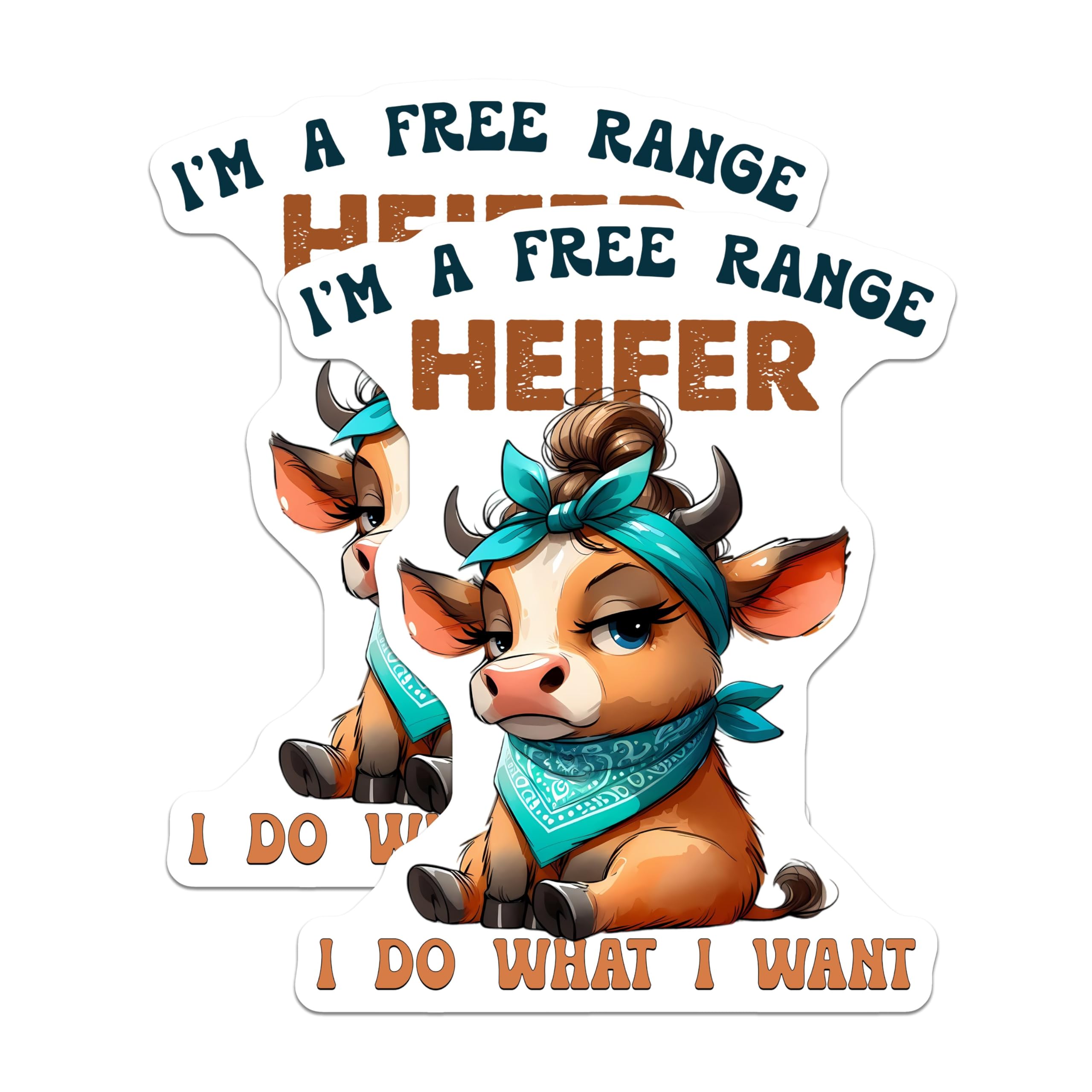 (2 Pack) I'm A Free Range Heifer Stickers - Funny Farm Animal Stickers - Cute Cow Decals for Laptops and Water Bottles - 5" On Longest Side - Sticks to Smooth Flat Surfaces - Made in USA - BMCS3776