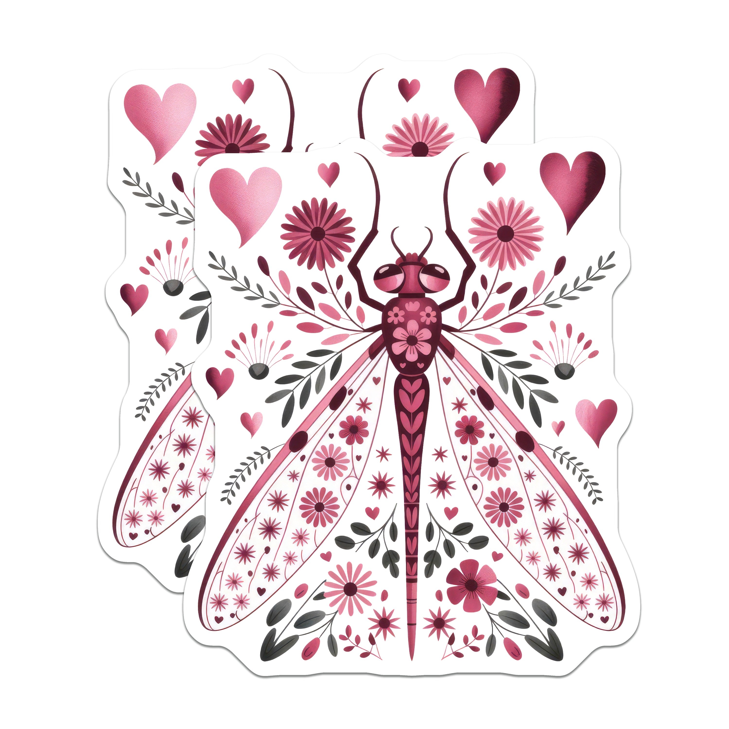 (2 Pack) Floral Dragonfly Magnets - Whimsical Nature Decor - Folk Art Garden Insect Fridge Locker - 5 Inches On Longest Side - Thick Durable Magnet - Made in USA - MAG36661
