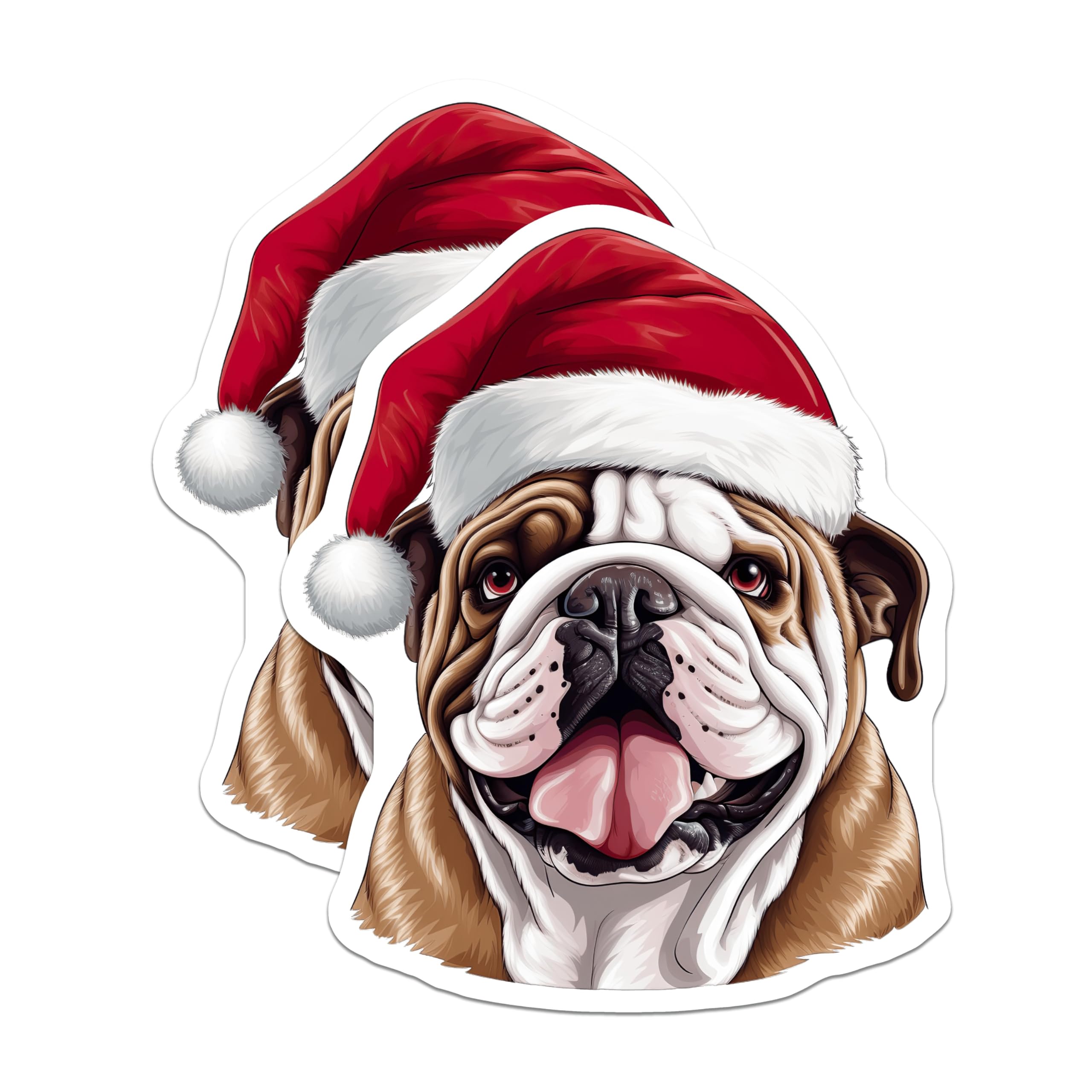 (2 Pack) Christmas Bulldog Magnets - Santa Dog Decor - Holiday Pet Lover Items - Funny Animal Refrigerator Accessories - 5 Inches On Longest Side - Thick Durable Magnet - Made in USA - MAG25064
