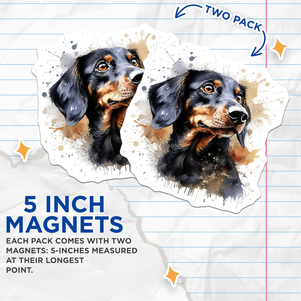 (2 Pack) Dachshund Dog Magnets - Watercolor Dog Art - Pet Lover Decor - 5 Inches On Longest Side - Thick Durable Magnet - Made in USA - MAG26902