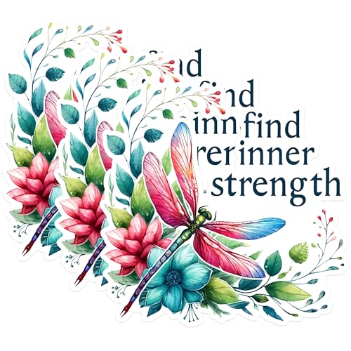 (3 Pack) Dragonfly Decals - Floral Laptop Decal - Find Inner Strength Decals - 3 Inches On Longest Side - Easy Peel & Apply - Made in USA - 3MCS1522