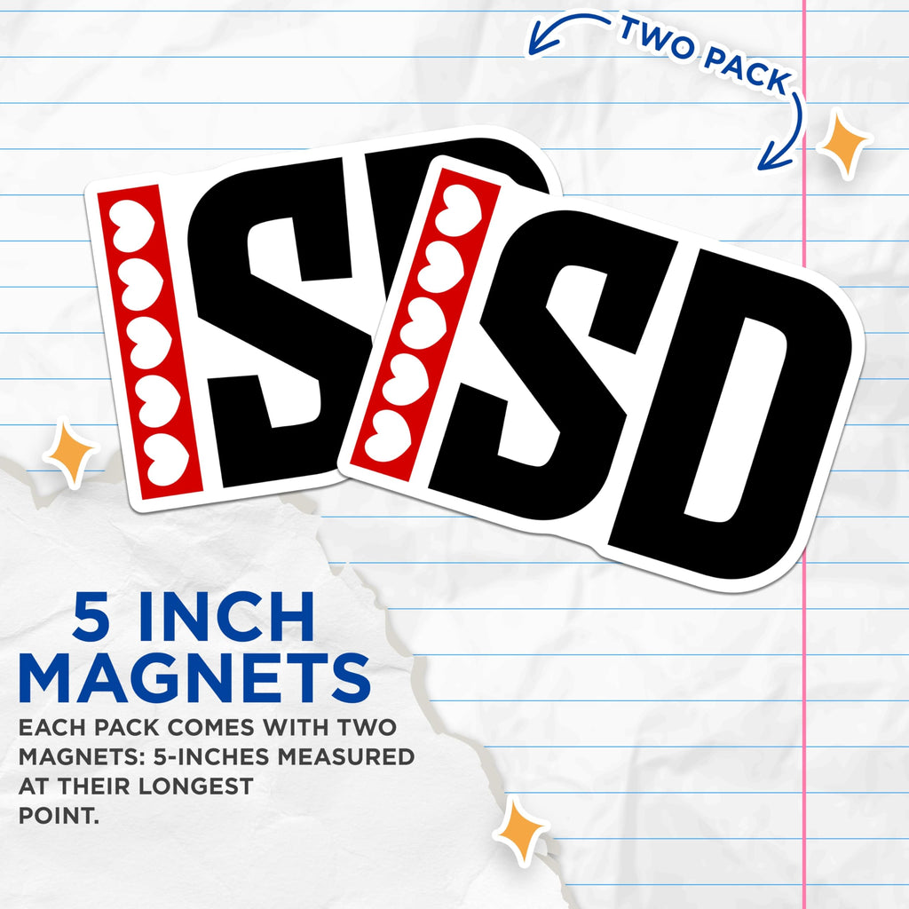 (2 Pack) ISD Initial Magnets - School Spirit Pride Display - Red Heart Symbol Decor - Refrigerator Locker Accessory - 5 Inches On Longest Side - Thick Durable Magnet - Made in USA - MAG19090