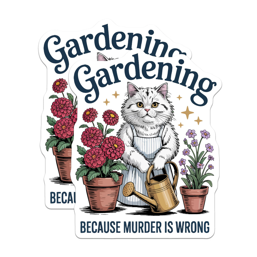 (2 Pack) Funny Cat Gardener Magnets - Witty Murder is Wrong Saying - Quirky Refrigerator Locker Decor - 5 Inches On Longest Side - Thick Durable Magnet - Made in USA - MAG21408
