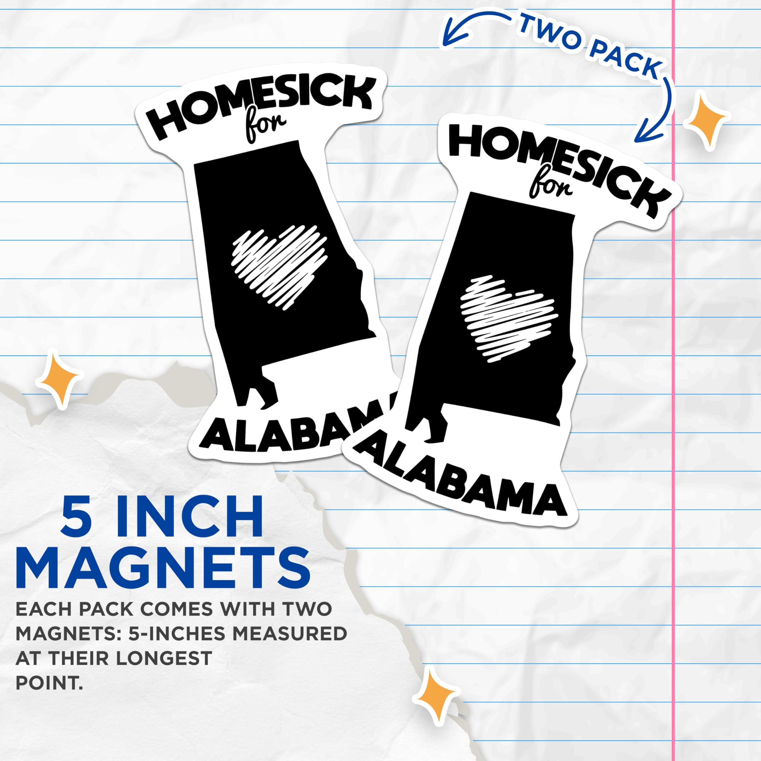 (2 Pack) Alabama Magnets - Homesick Souvenir - State Pride Refrigerator Decor - 5" On Longest Side - Premium Magnet - for Cars, Refrigerators, Toolboxes, Lockers - Made in USA - MAG18856