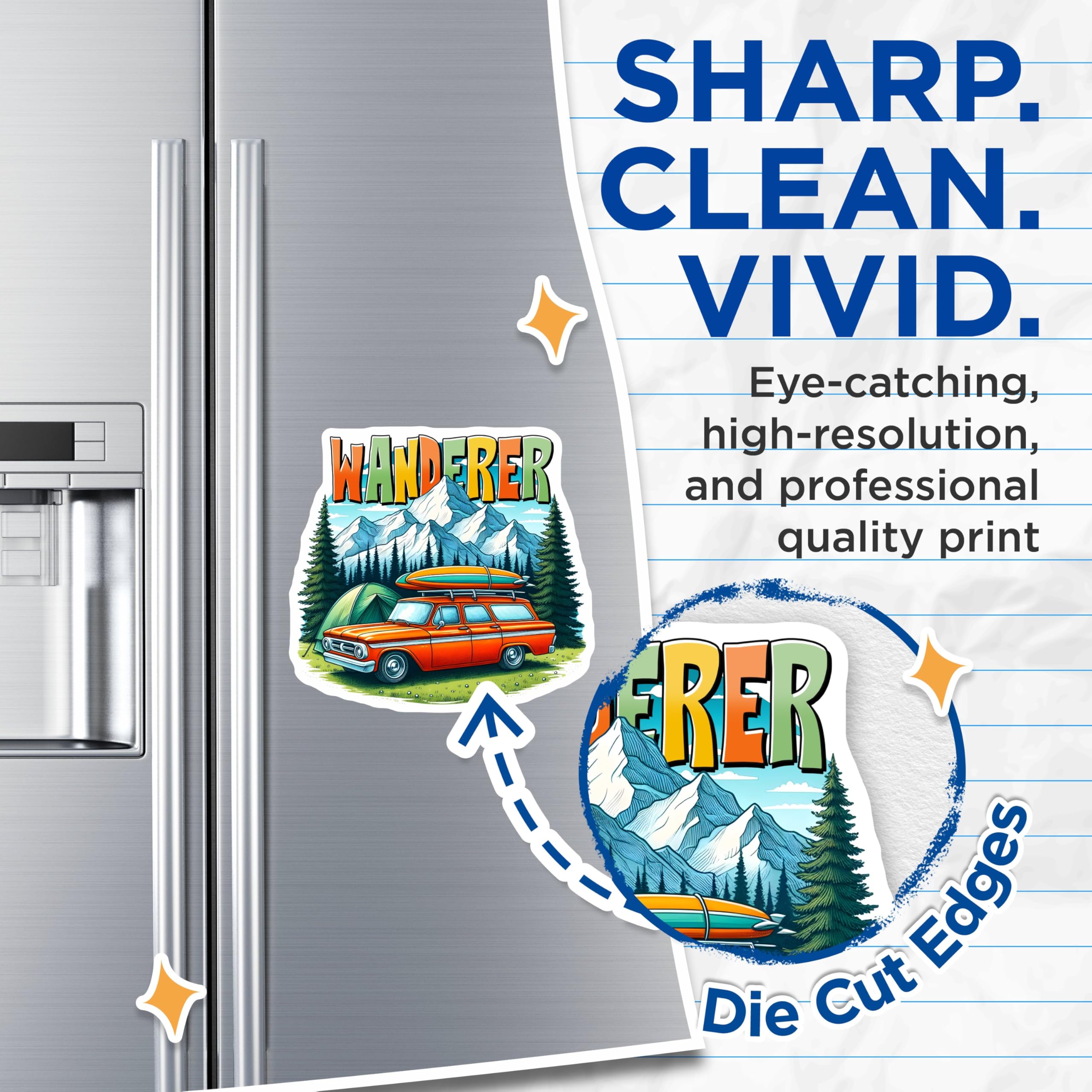 (2 Pack) Wanderer Adventure Magnets - Camping Scene Car Magnets - Mountain Travel Magnets - 5" On Longest Side - for Cars, Refrigerators, Toolboxes, Lockers - Made in USA BMCS3271