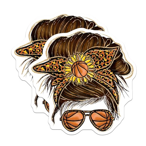 (2 Pack) Basketball Mom Stickers - Sports Mom Decal - Leopard Print Sticker for Moms - 5" On Longest Side - Sticks to Smooth Flat Surfaces - Made in USA - BMCS6196