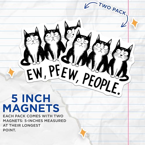 (2 Pack) Ew People Funny Cat Magnets - Cute Black and White Cat Magnets - Humorous Cat Lover Decor Magnets - 5" On Longest Side - for Cars, Refrigerators, Toolboxes, Lockers - Made in USA BMCS3458