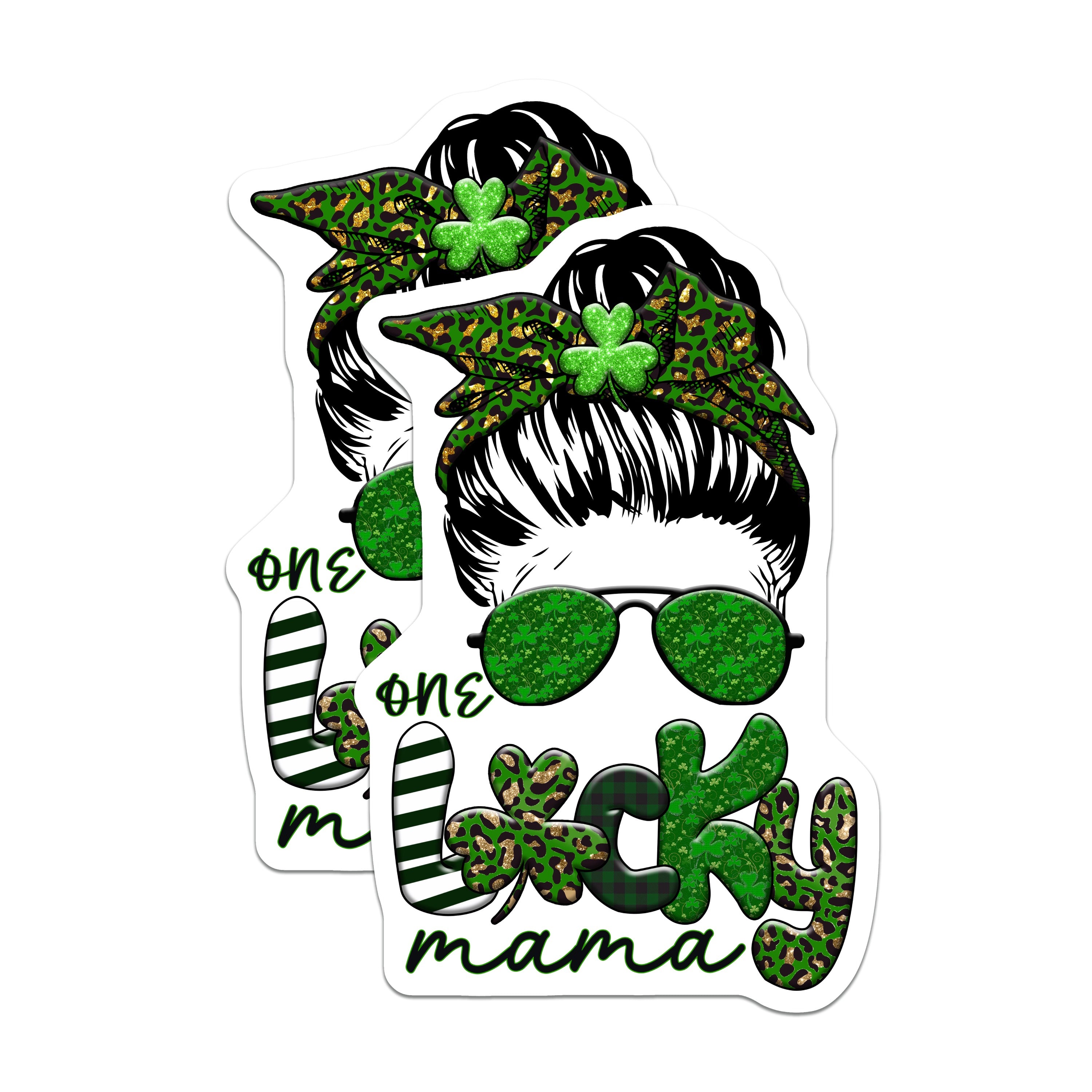 (2 Pack) Lucky Mama Magnets - St Patricks Day Messy Bun - Shamrock Leopard Print Decor Refrigerator - 5 Inches On Longest Side - Thick Durable Magnet - Made in USA - MAG38033