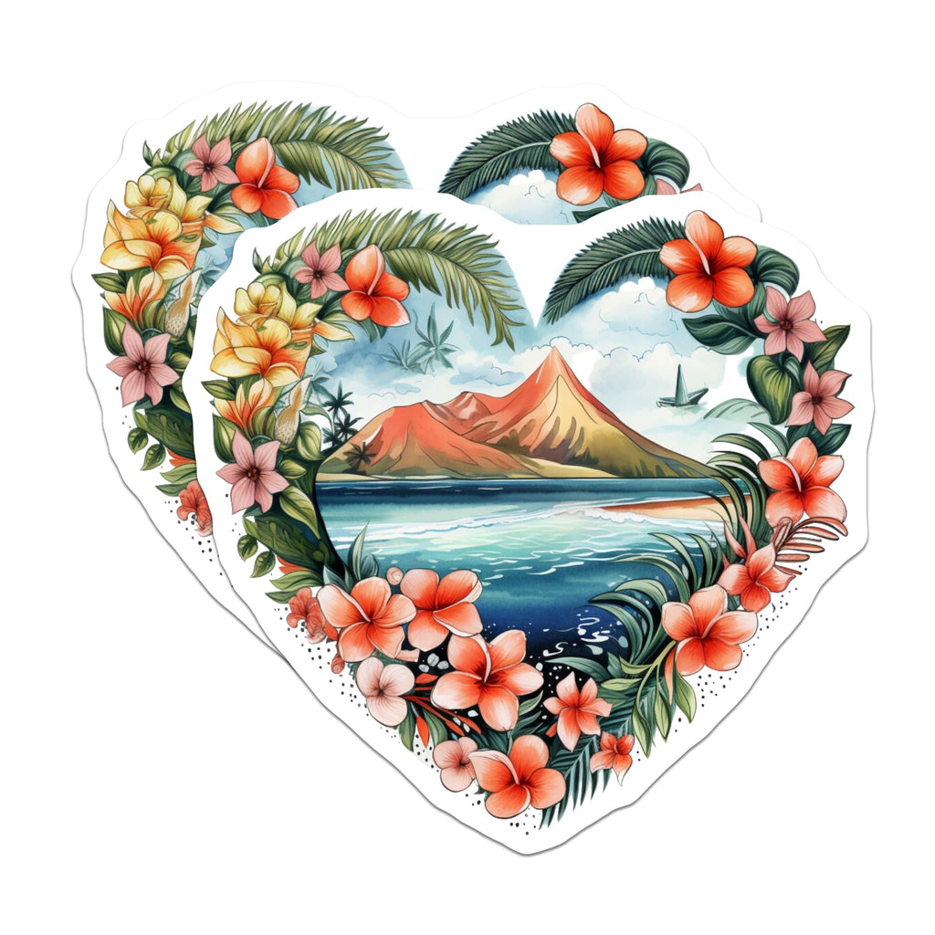(2 Pack) Hawaiian Tropical Island Magnets - Scenic Beach Landscape - Plumeria Floral Heart Art - 5 Inches On Longest Side - Thick Durable Magnet - Made in USA - MAG20121