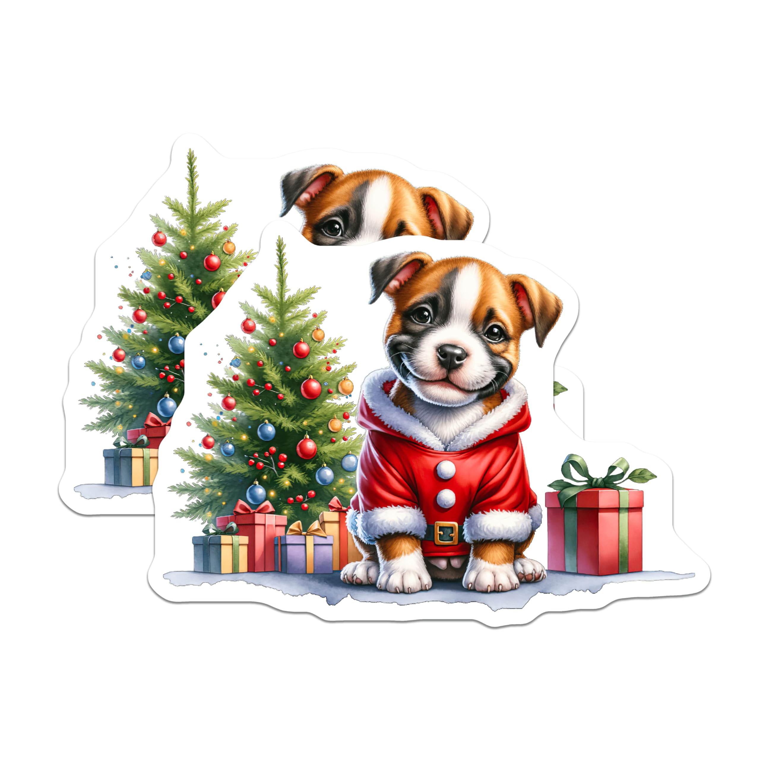 (2 Pack) Cute Christmas Puppy Magnets - Santa Suit Dog Decor - Festive Pet Lover Refrigerator Accessory - 5 Inches On Longest Side - Thick Durable Magnet - Made in USA - MAG29161