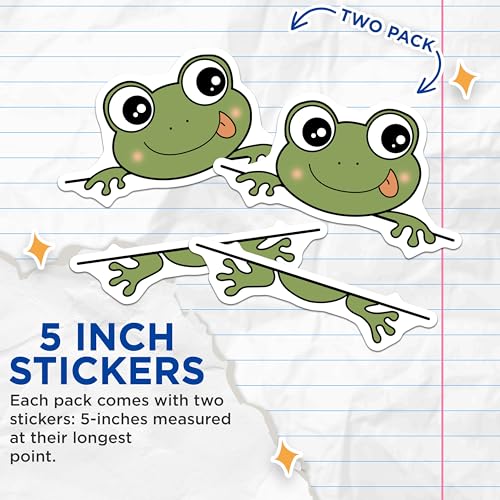 (2 Pack) Cute Frog Stickers - Fun Animal Design - Adorable Frog Decal - 5" On Longest Side - Sticks to Smooth Flat Surfaces - Made in USA - BMCS6642