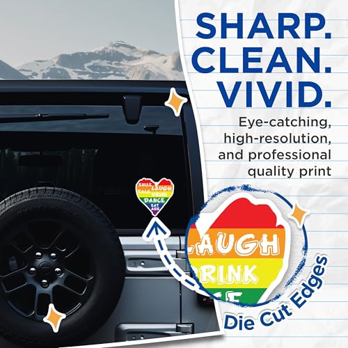 (2 Pack) Rainbow Pride Stickers - Funny LGBTQ Stickers - Smile Talk Laugh Drink Dance Eat Stickers - 5" On Longest Side - Sticks to Smooth Flat Surfaces - Made in USA - BMCS4715