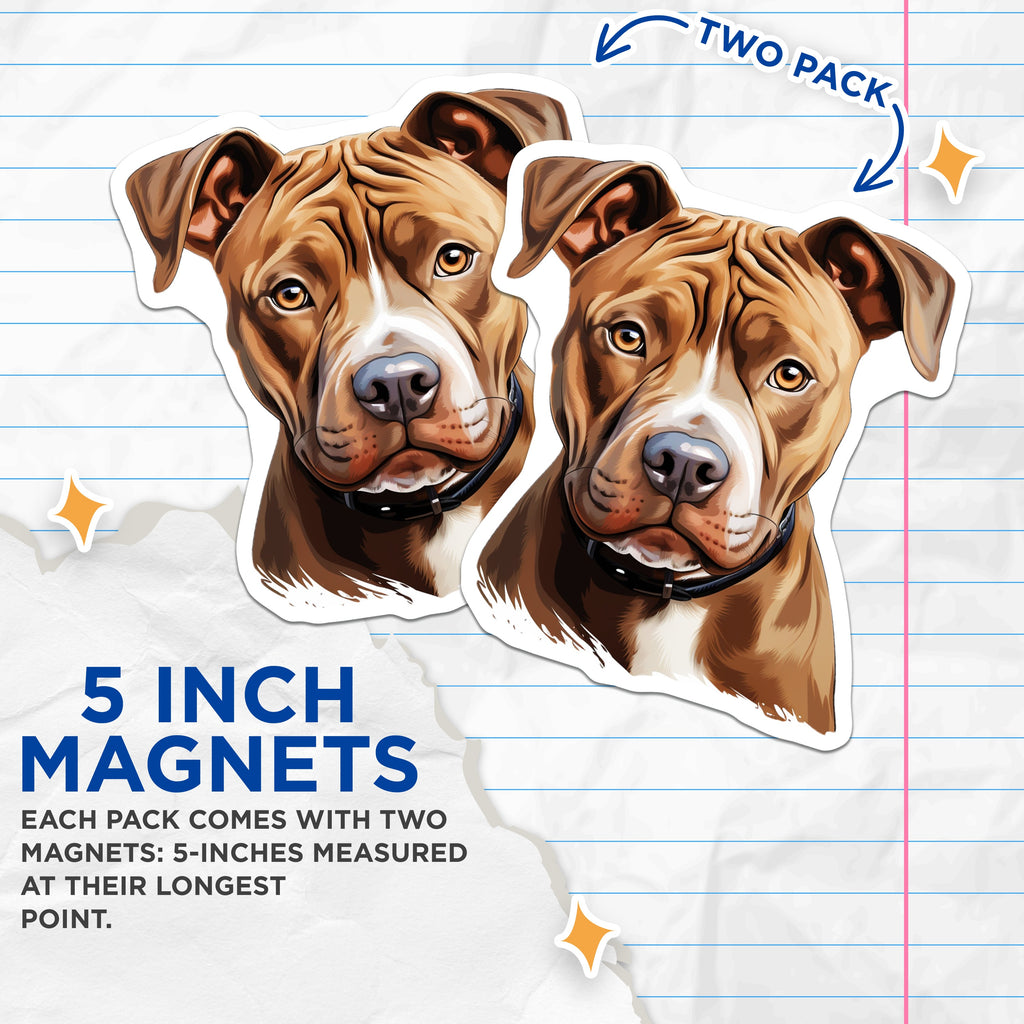 (2 Pack) Pitbull Dog Magnets - Dog Lover Owner Fridge Decor - Animal Art Locker Magnet - 5 Inches On Longest Side - Thick Durable Magnet - Made in USA - MAG36242