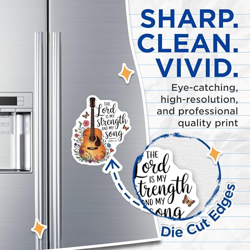 (2 Pack) The Lord is My Strength Magnets - Guitar Art - Inspirational Quote - Religious Floral - Butterfly Motif - 5" On Longest Side - for Cars, Fridges, Toolboxes - Made in USA - MAG6592