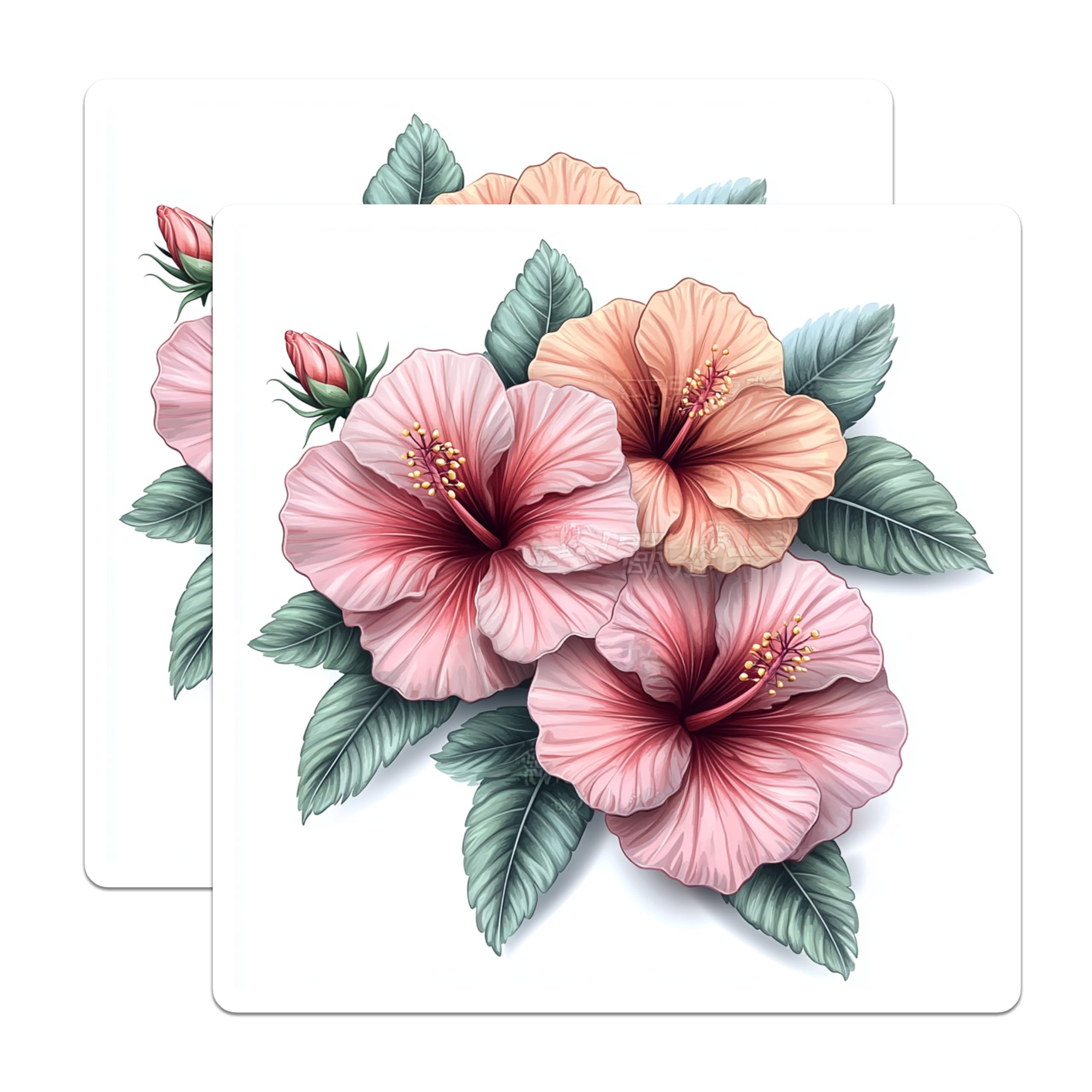 (2 Pack) Hibiscus Flower Magnets - Tropical Pink Floral Decor - Summer Kitchen Refrigerator Art - 5 Inches On Longest Side - Thick Durable Magnet - Made in USA - MAG30621
