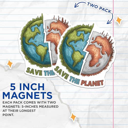 (2 Pack) Save The Planet Magnets - 5" On Longest Side - for Cars, Fridges, Toolboxes - Made in USA - MAG7694