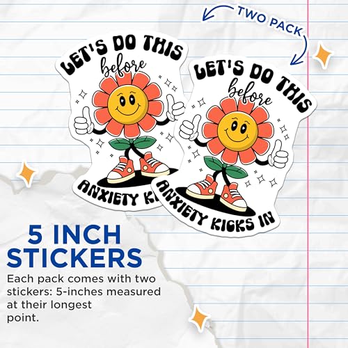 (2 Pack) Motivational Flower Stickers - Let's Do This Stickers - Anxiety Support Stickers - 5" On Longest Side - Sticks to Smooth Flat Surfaces - Made in USA - BMCS5140