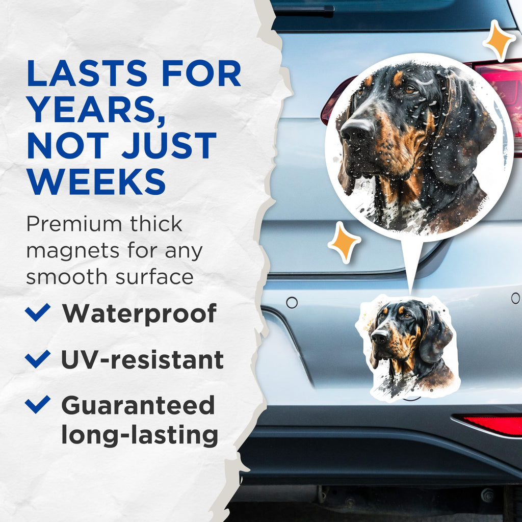 (2 Pack) Black and Tan Coonhound Magnets - Watercolor Dog Art - Pet Lover Home Accent - 5 Inches On Longest Side - Thick Durable Magnet - Made in USA - MAG29468