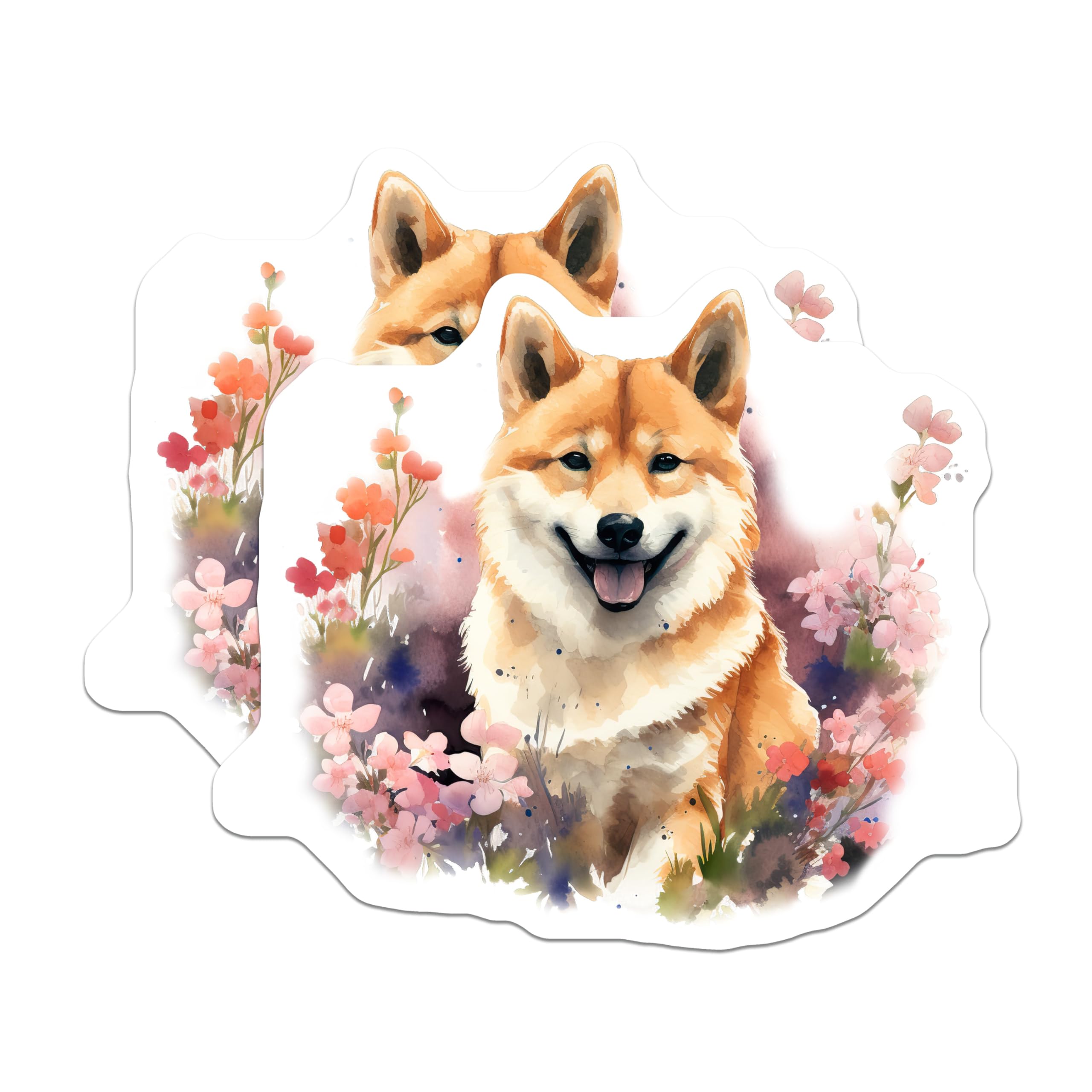 (2 Pack) Shiba Inu Magnets - Watercolor Dog Art - Cute Happy Animal Fridge Decor - Pet Owner Present - 5 Inches On Longest Side - Thick Durable Magnet - Made in USA - MAG30293